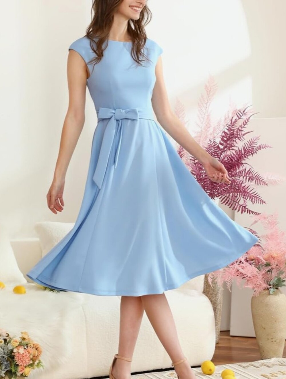 Classic Light Blue Tie-Waist Dress